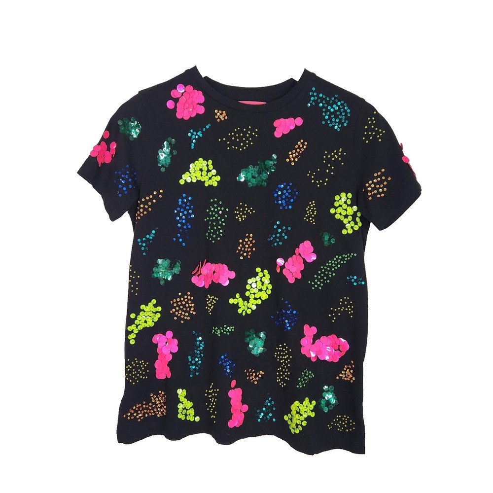 VILAGALLO Lavi Shirt Womens Small Black Sequin Embellished Short Sleeve Tee Top